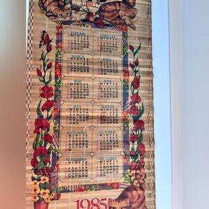Vintage 1985 Giftco Bamboo Cat Floral Wall Calendar
